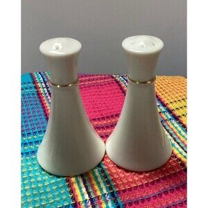 Lenox Miramar Collection 24K Gold Trimmed Salt & Pepper Set 3/7 Hole 3.5” Tall